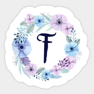 Floral Monogram F Icy Winter Blossoms Sticker